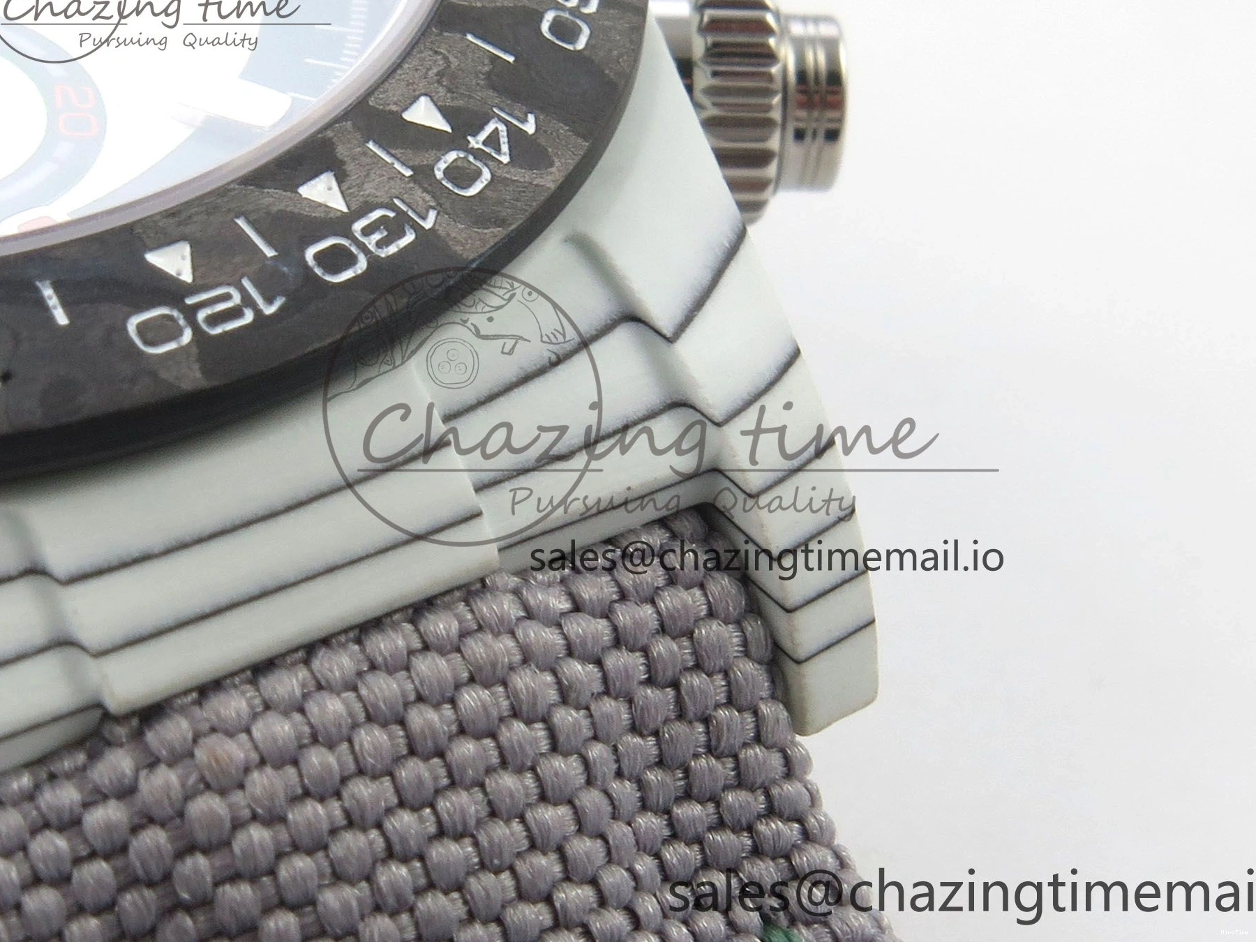 MiroTime 0312 TimelessDesign Daytona DIW Carbon Case and Bezel DIWF Edition White Green Dial on Grey Nylon Strap A 51